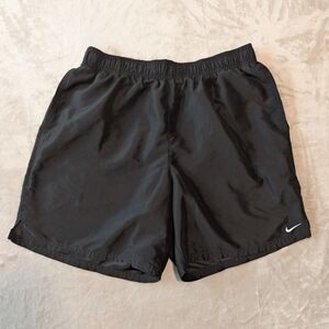 Nike Men's Workout Shorts Black White Embroidered Swoosh Lounge Athletic Large